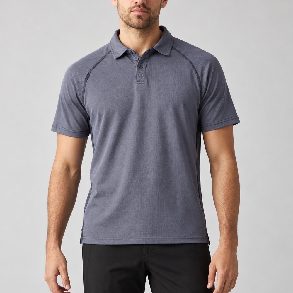 Rhone Delta Pique Polo Mens Small Grey Athletic Golf Raglan Sleeve Shirt